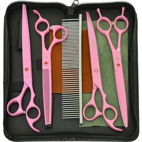 Big 8.0" Japan 440C Dogs Grooming Scissors Professional Cat Cutting Curved Shears 7.5" Thinning Tesouras Pet Hair Trimmer B0056A