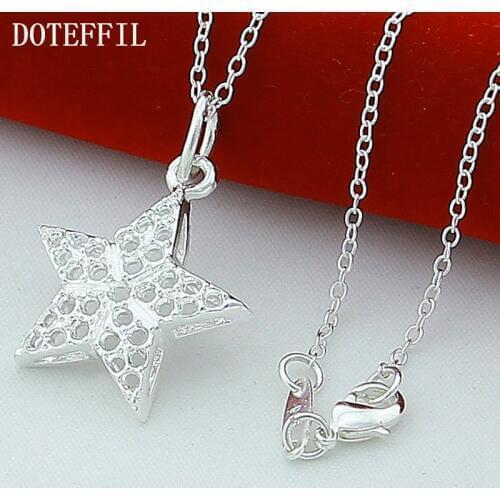 DOTEFFIL 925 Sterling Silver Star Pendant Necklace 18 Inch Chain For Women Fashion Wedding Engagement Party Charm Jewelry