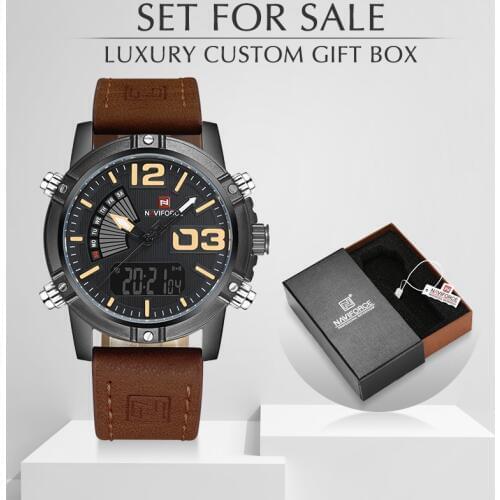 NAVIFORCE Mens Watches Leather Military Waterproof Men Watch Relogio Masculino With Box Set For Sale Digital Male Clock NF9095