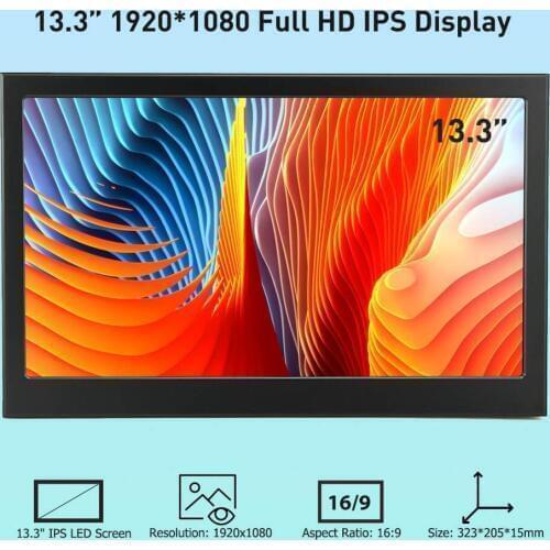 Elecrow 13.3 inch 1080P IPS Portable Monitors LED Display Dual HD Screen Computor for Raspberry Pi XBOX Gaming Laptop Devices
