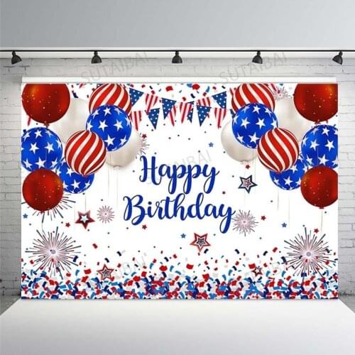 Independence Day Backdrop American Flag Balloons Fireworks Birthday Party Customized Photo Background Photography Photo Studio