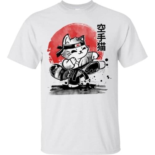 Karate Cat T-Shirt Funny Cat Karate Japanese Style TShirt Men O-Neck Tops Male New Fashion Men Short Sleeve Cotton Tees