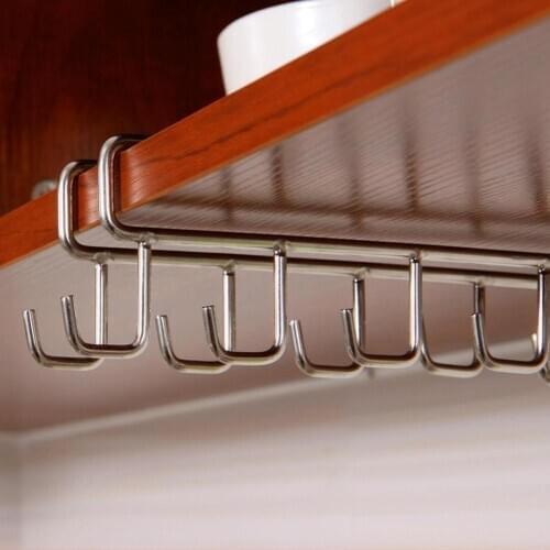 Hot Tea Coffee Cup Holder Mug Metal Rack Under Shelf Board Hook Cupboard Organizer