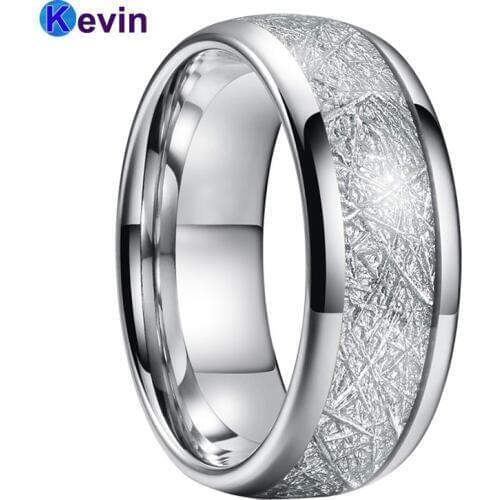 Meteorite Ring Tungsten Men Ring Women Ring With White Meteorite Inlay Width 6MM 8MM Comfort Fit