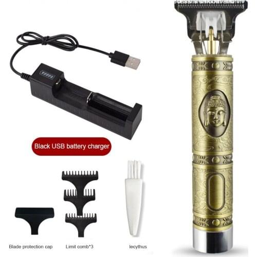 Men Hair Clipper Close Cutting Powerful Limit Comb Grooming T-Blade Barber Trimmer Vintage Cordless Rechargeable Home Travel