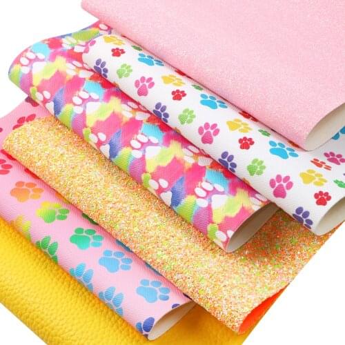 Dog Footprints Faux Leather Set Chunky Glitter Lychee Synthetic Leather Fabric Sheet 20x33cm for Hair Bows Bags Pouches Making