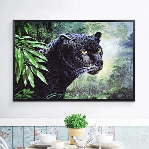 Animal Black Panther DIY Cross Stitch Embroidery 11CT Kits Craft Needlework Set Cotton Thread Printed Canvas Home Sell