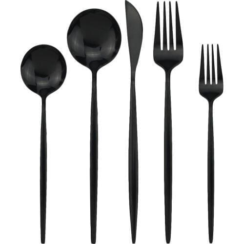 30Pcs Colorful Gold Flatware Set Black Cutlery Set Mirror Dessert Fork Spoon 304 Stainless Steel Tableware Kitchen Dinnerware