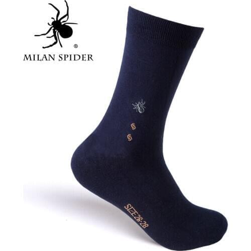MS8134 Mens Dress Socks Breathable Combed Cotton Embroidery Spider Logo Thick Business Socks for Spring Autumn Winter