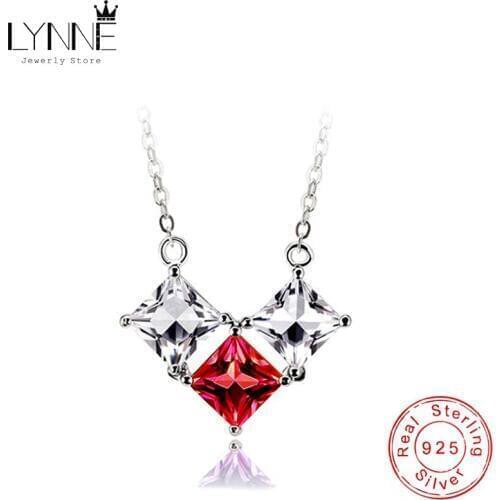 New Fashion 925 Sterling Silver Triangle Zircon Pendant Necklaces Two Color square Crystal Necklace Exquisite Women Jewelry Gift
