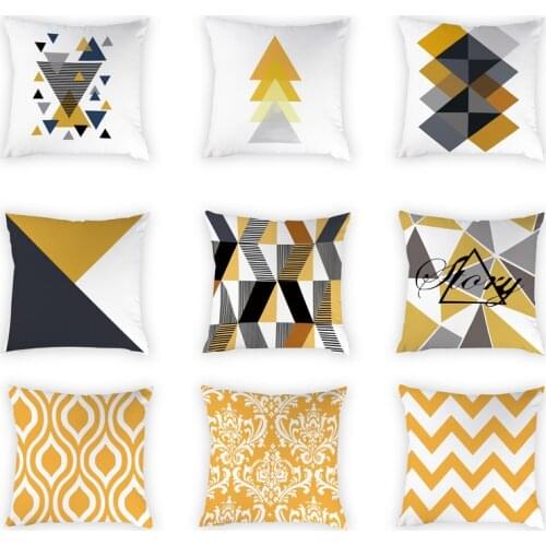 Geometric PATIMATE Summer Yellow Print Cotton Cartoon Geometry Home Decor Sofa Living Room Cushion Case