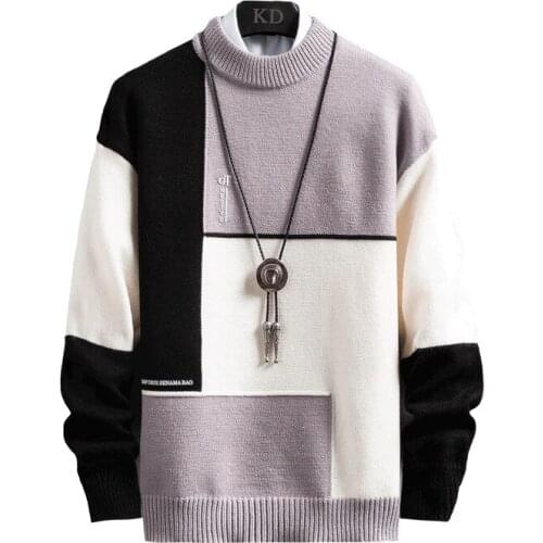 New Mens Cashmere Sweater Autumn Winter Thick Patchwork Long Sleeve De Yq Clothing Knitted Casual Cachemire Homme Drop Shipping