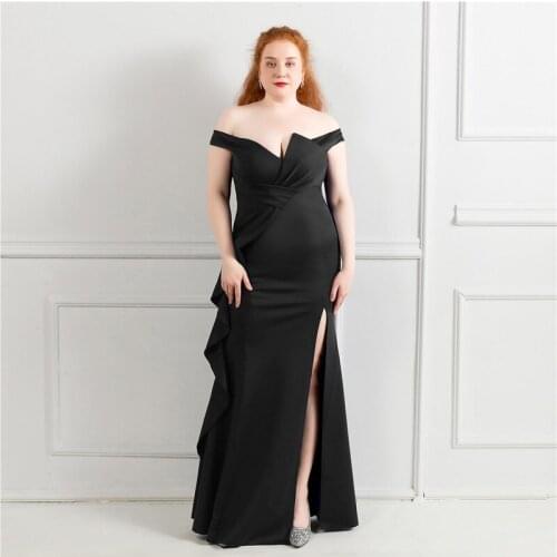 New Evening Dress Simple Zipper Back Sexy Floor-Length Boat Neck Pleat A-Line Short Sleeevs Plus Size Women Formal Gowns D1254