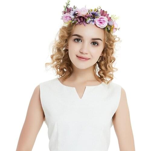 New Bohemian Flower Crown Head Wreath Garland Headdress Beach Hairband Bride Headdress Beach Wedding Hair Accessories Wholesale