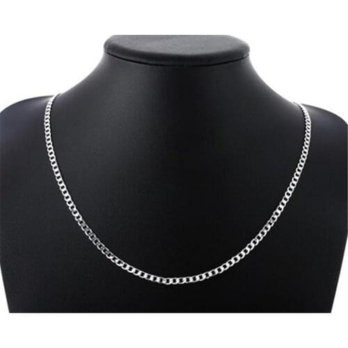 5PCS Free package mail selling 925 silver necklace 4 mm male money sideways 16-30 inches flat geometry DIY silver necklace