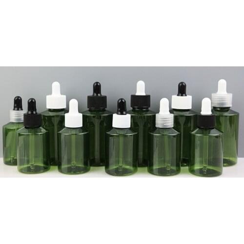 50ml Dropper Essential Oil Bottle Plastic PET Black White Cap Dropper Bottle Green Oblique Shoulder Bottle Cosmetic Container