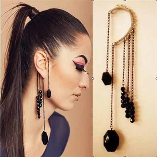 Sale Jewelry Personality black alloy grain drop of water without long tassel earrings holes Earloop Ear Cuff Clip