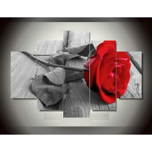 Realist Red Rose Flower Home Decoracion Wall Art Pictures Living Room Canvas Painting Unframed 5 Pieces
