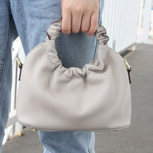 Ruched Ruffles Design Brand Luxury Handbags Women Bags Genuine Leather Small Fashion Bag Female Shoulder Crossbody Bag Mini Tote
