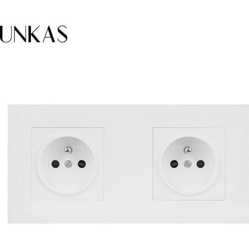 UNKAS French Standard Electric Socket Two-Way Socket Export Crystal Glass Panel Power Outlet Double Socket Plug 16A 146*86mm