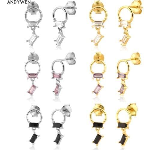ANDYWEN 925 Sterling Silver Circle Zircon CZ Luxury Stud Earring Piercing Rock Punk Jewelry Pendiente Clips Pendiente Jewels