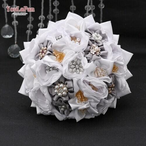 YouLaPan SF8 Luxury Cascading Bridal Bouquets Rhinstones Brooch Bridal Bouquet Satin Rose Bridal Bouquet Corsage Bridal Bouquet