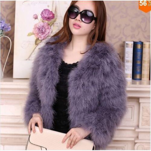 Women Fashion Fur Coats Winter Real Ostrich Vest Jackets Natural Turkey Feather Fluffy Outerwear Lady