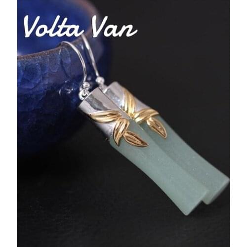 Volta Van Jade Drop Earrings 925 Sterling Silver Pendientes Plata Elegant Fine Jewelry 2021 New Vintage Bamboo Concise Earrings