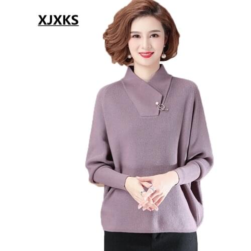 XJXKS 2021 spring autumn new loose plus size fashion bat sleeve women sweater high quality cashmere knitted sweater women pullov