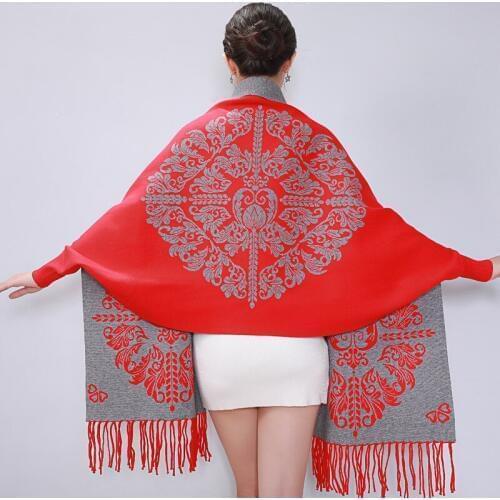 Ladies Wearable Sleeve Tassel Poncho Winter Warm Scarf Women Cape Shawl Thick Pashmina Shawls Wraps Reversible Poncho Capes
