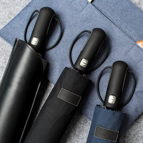 Automatic umbrella mens folding three-fold double oversized reinforced female student umbrella simple business umbrella