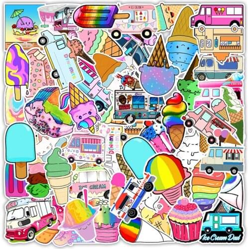 10/30/50 Pcs Cartoon Cute Summer ice Cream Graffiti Children Sticker Computer Laptop Notebook Water Bottle Decorative Sticker