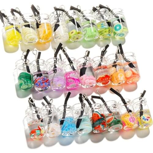 10Pcs/Lot Mini Glass Resin Bottle Charms Fruit Juice Tea Charm Dangle Earring Necklace Pendants for Christmas DIY Jewelry Making