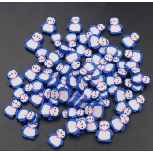 100g/lot Blue Penguin Slices Polymer Clay Animal Sprinkles Soft Pottery for Toy Arts Decoration DIY Crafts Filler Accessories