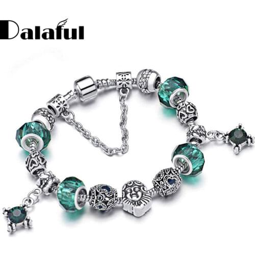 2017 Green Crystal Glass Beads DIY Bracelet Femme Heart Charm Bracelets & Bangles For Women Luxury Pulsera S352