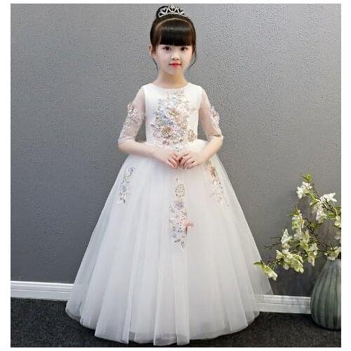 2019 High Quality Handmade Flower Girls White Lace Dresses Clothes Baby Girls Princess Wedding Dress Children Vestido Infantil