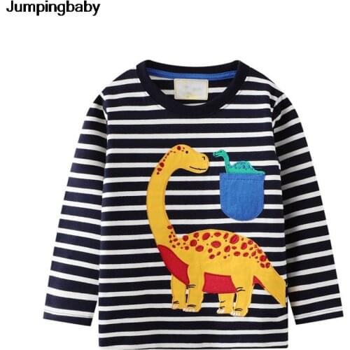 2021 Boys T Shirt Kids Clothes Dinosaur T-shirt Koszulki Roupa Infantil Toddler Boy Long Sleeve Stripped Tops Enfant T-shirts