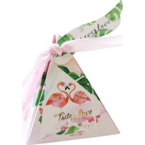 50 Pcs Creative Pink Flamingo Triangular Pyramid Wedding Favors Candy Box Party Supplies Bomboniera Thanks Gift Chocolate Box