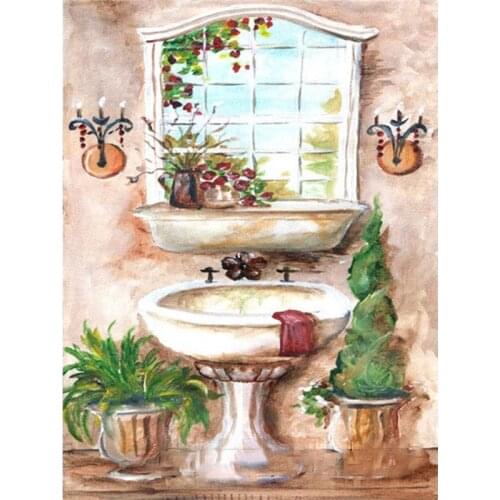 5D Diy Diamond Painting Full Square Round Drill Bathroom View Embroidery Mosaic Cross Stitch Kits Gift Wedding DecorationsZP-949