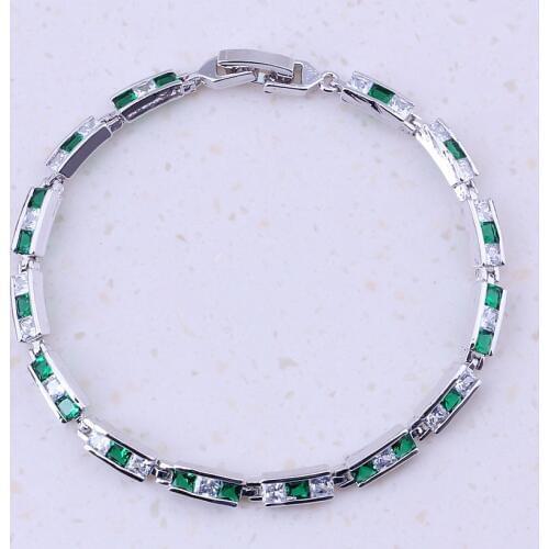 Sparkly Imitation Emerald & White AAA Zircon Fashion Jewelry Silver Color Charm Bracelets For Women Party Trendy Jewelry D0065