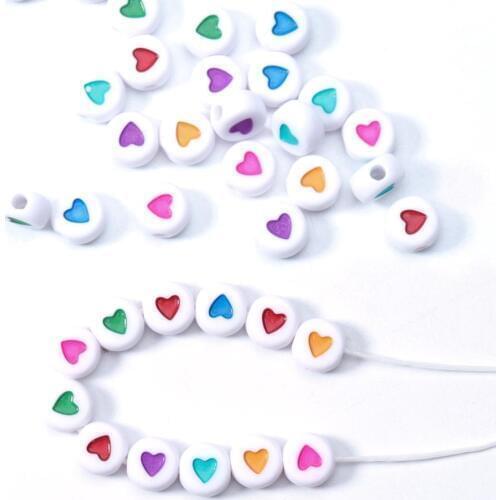 100pcs 7mm Hole 2mm Love Heart Beads Acrylic Spaced Beads Round bead For Jewelry Making DIY Handmade Charms Bracelet Wholesale