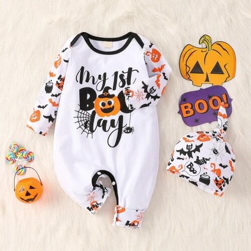 Baby Suit Set, Cartoon Patterns Print Round Neck Long Sleeve Romper+ Hat for Spring Fall, 0-12 Months