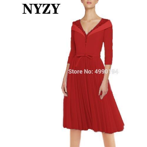 Elegant 3/4 Sleeves Beaded Short Mother of the Bride Groom Dresses NYZY M330D Wedding Party Dress Cocktail Evening Formal Gown