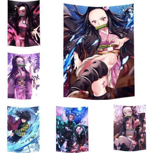 Devils Blade Anime Tapestry Demon Slayer Beach Towel Kimetsu No Yaiba Kamado Tanjirou Nezuko Background Tapestries Home Decor