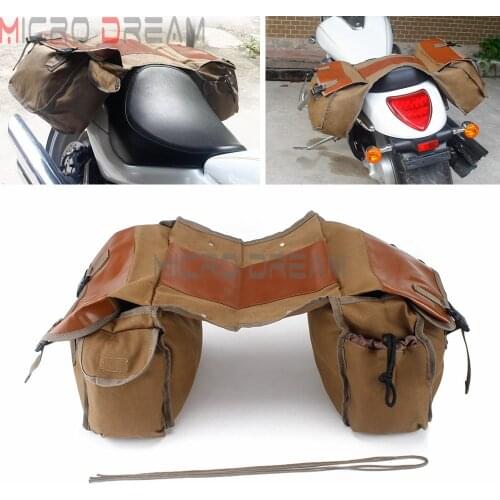Motorcycle Scooter Canvas Saddlebags Cruisers Travel Side Tool Bag Luggage Saddle Bag For Vespa Honda Shadow Triumph Bonneville