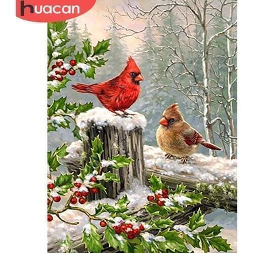 HUACAN Diamond Painting Bird Home Decoration Cross Stitch Kit Handcraft Diamond Embroidery Full Square Drill Animal Winter Snow