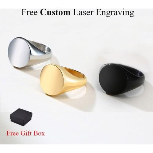 Custom Laser Engrave Personalized Signet Name Rings for Women Titanium Stainless Steel Engagement Ring Blanks Unique Jewelry