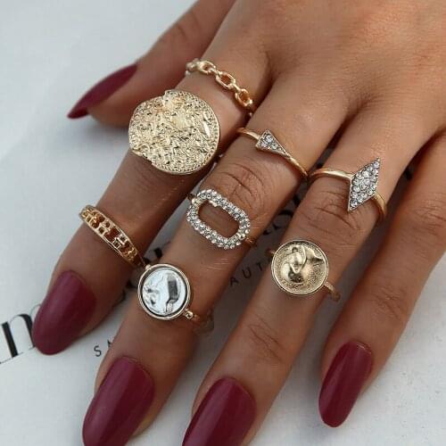 Irregular Mental Square Woman Rings Set Gold Bohemia Party Jewelry Gift Elegant Charm knuckles Anillos Geometric Fashion Ring