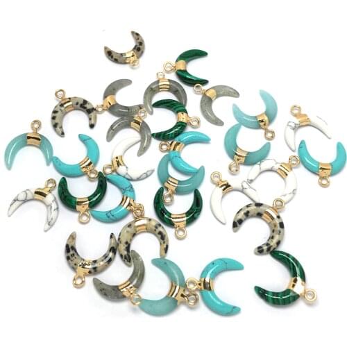 Natural Stone Pendant Exquisite Crescent Aventurines Crystal Agates Energy Stone Charm for Jewelry Making Necklace Bracelet Gift