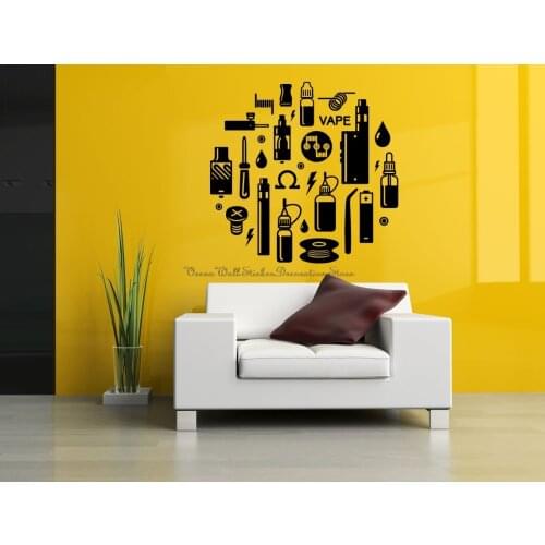 Vape store hookah e-cigarette steam e-liquid store signboard wall sticker mural shop window decoration vinyl decal Y9